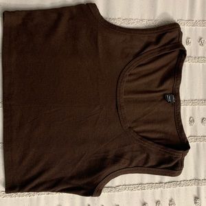 Medium Cropped Dark Brown Shirt from Shein